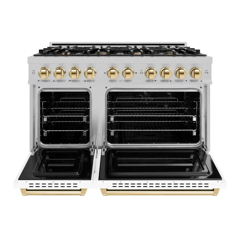ZLINE 48" Autograph Edition Classic Series Dual Fuel Range with 8 Burners, 6.7 cu. ft. Total Oven Capacity, Convection Cooking and Auto-Reignition in White Matte