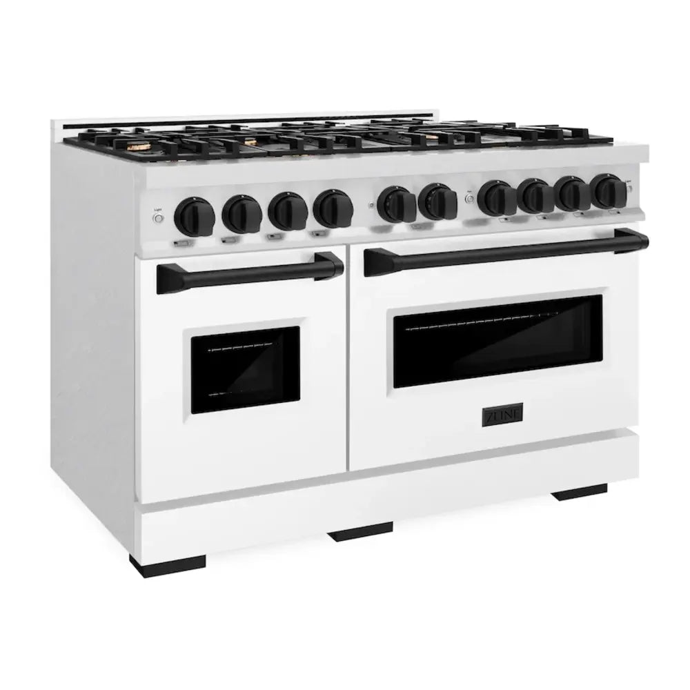 ZLINE 48" Autograph Edition Classic Series Dual Fuel Range with 8 Burners, 6.7 cu. ft. Total Oven Capacity, Convection Cooking and Auto-Reignition in White Matte