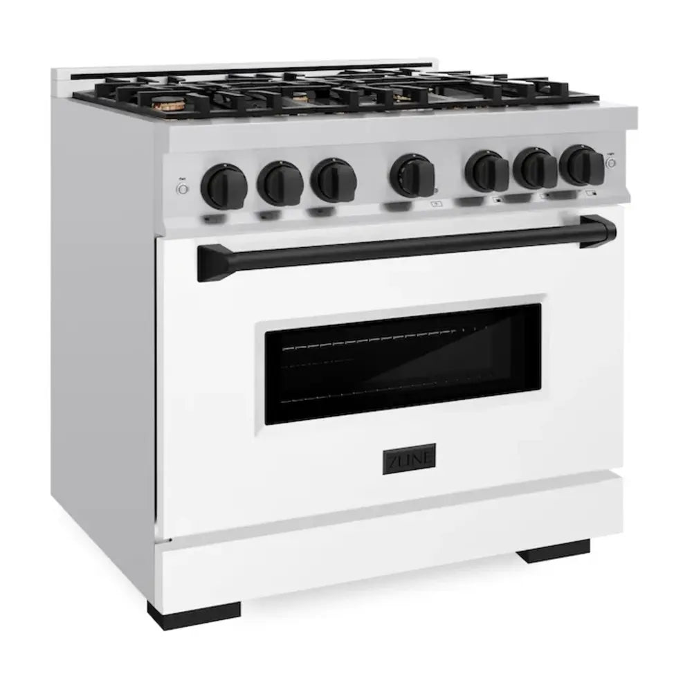 ZLINE 36" Autograph Edition Classic Series Dual Fuel Range with 6 Burners, 5.2 cu. ft. Oven Capacity, Convection Cooking and Auto-Reignition in White Matte