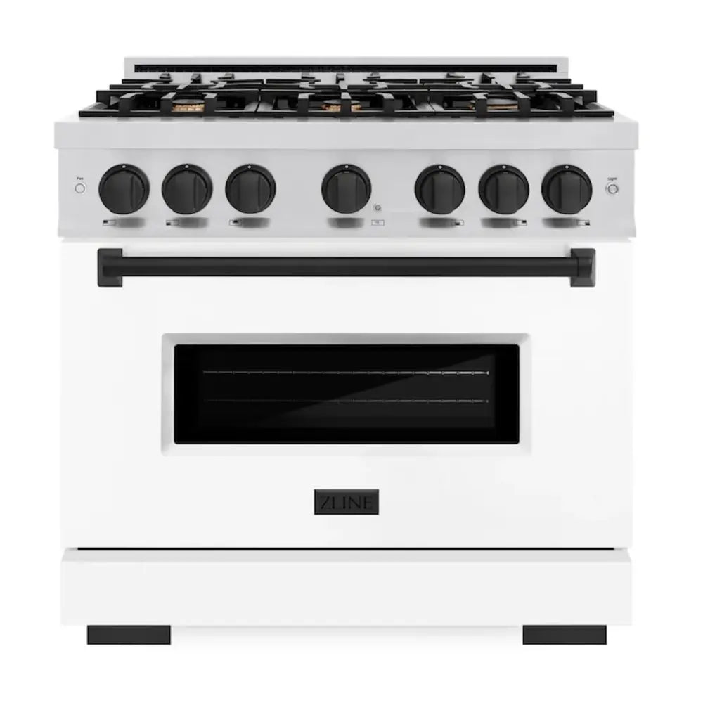 ZLINE 36" Autograph Edition Classic Series Dual Fuel Range with 6 Burners, 5.2 cu. ft. Oven Capacity, Convection Cooking and Auto-Reignition in White Matte