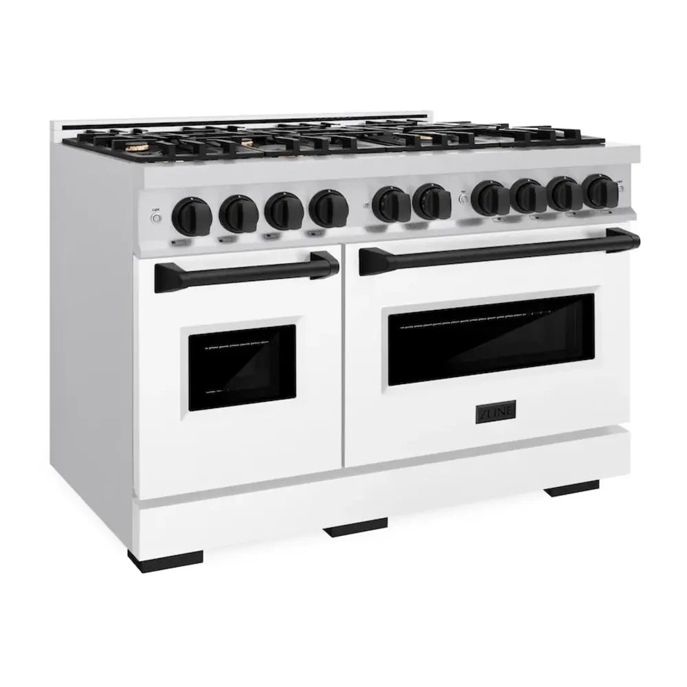ZLINE 48" Autograph Edition Classic Series Dual Fuel Range with 8 Burners, 6.7 cu. ft. Total Oven Capacity, Convection Cooking and Auto-Reignition in White Matte