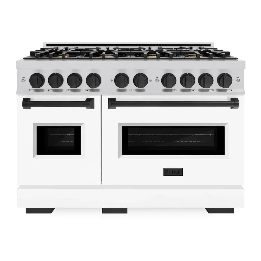 ZLINE 48" Autograph Edition Classic Series Dual Fuel Range with 8 Burners, 6.7 cu. ft. Total Oven Capacity, Convection Cooking and Auto-Reignition in White Matte