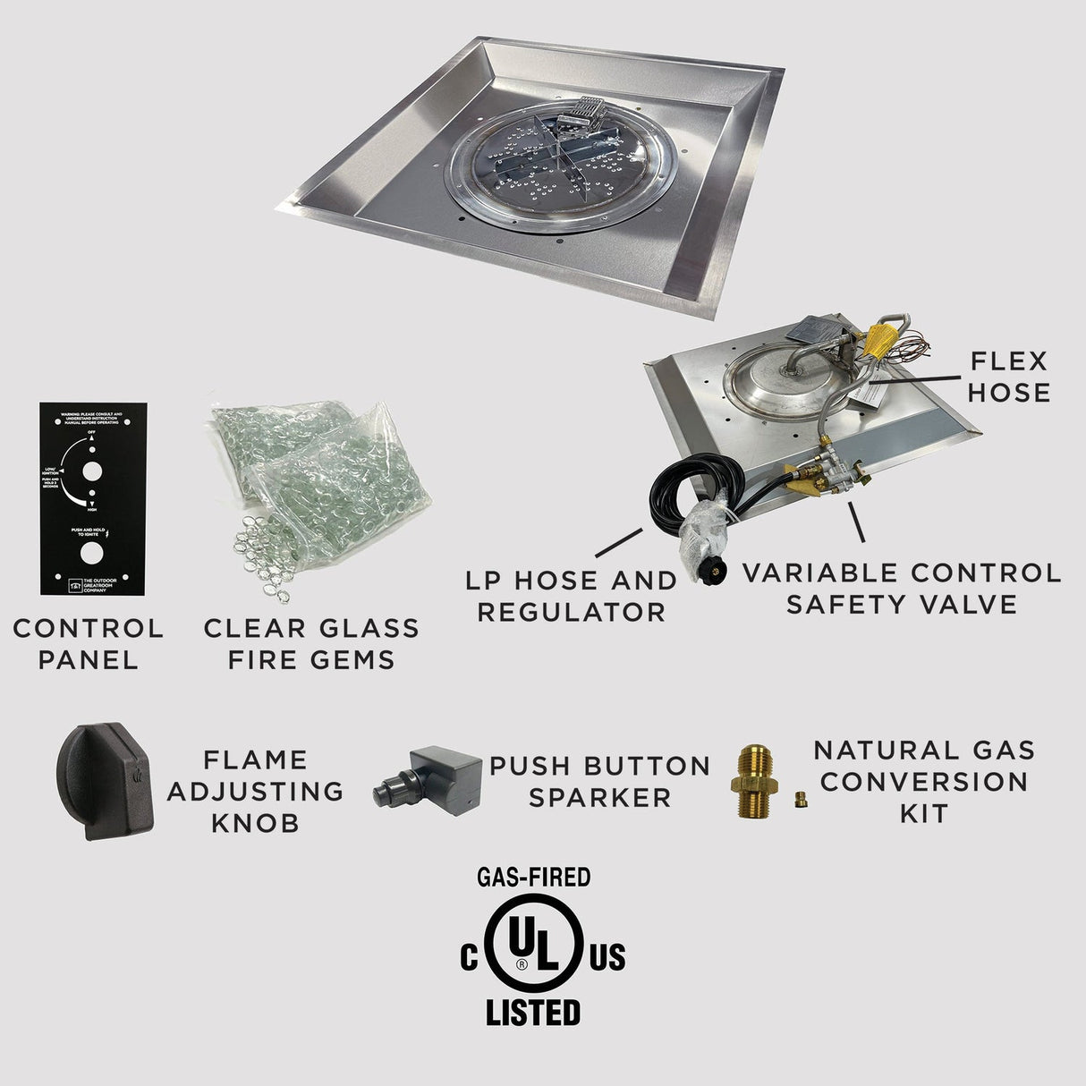 The Outdoor Greatroom Crystal 24" Fire Plus Square Gas Burner - CFP2424-K