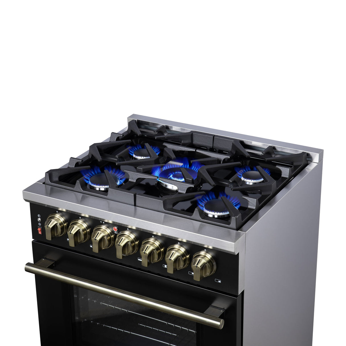 Forno Massimo Freestanding Dual Fuel Range with Antique Brass Accessories, Convection Oven