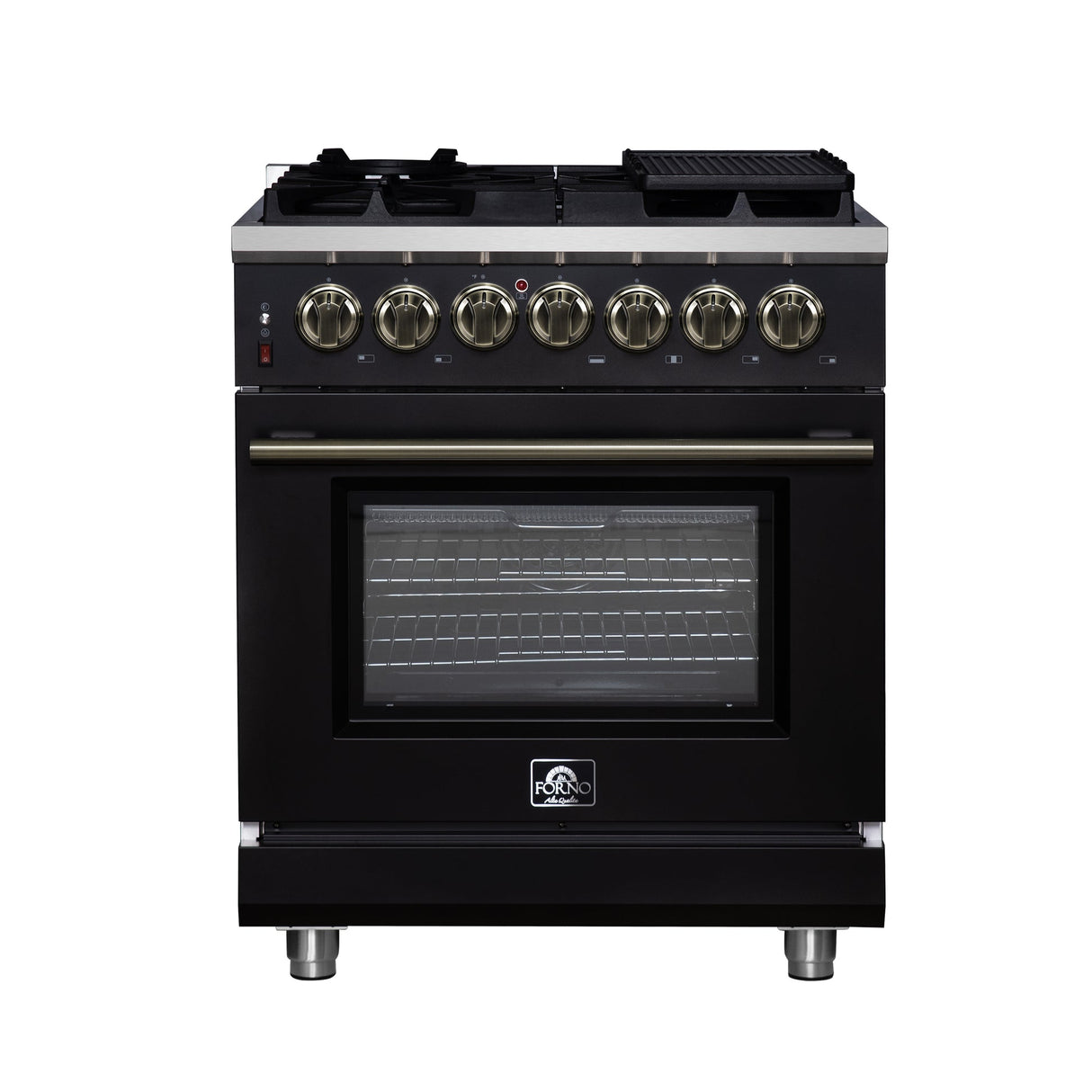 Forno Massimo Freestanding Dual Fuel Range with Antique Brass Accessories, Convection Oven
