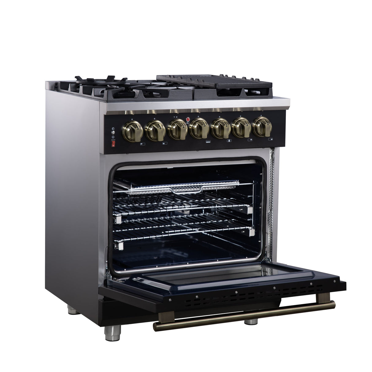 Forno Massimo Freestanding Dual Fuel Range with Antique Brass Accessories, Convection Oven