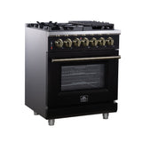 Forno Massimo Freestanding Dual Fuel Range with Antique Brass Accessories, Convection Oven