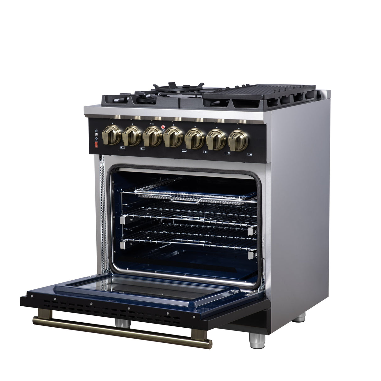 Forno Massimo Freestanding Dual Fuel Range with Antique Brass Accessories, Convection Oven