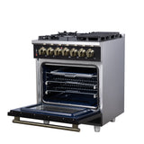 Forno Massimo Freestanding Dual Fuel Range with Antique Brass Accessories, Convection Oven