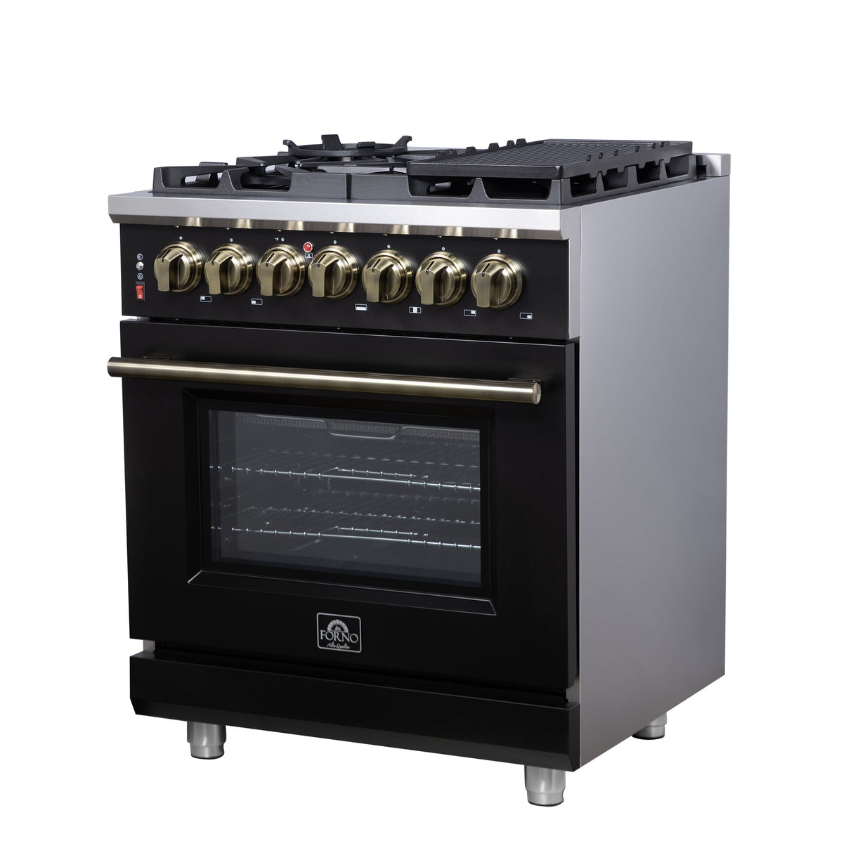 Forno Massimo Freestanding Dual Fuel Range with Antique Brass Accessories, Convection Oven
