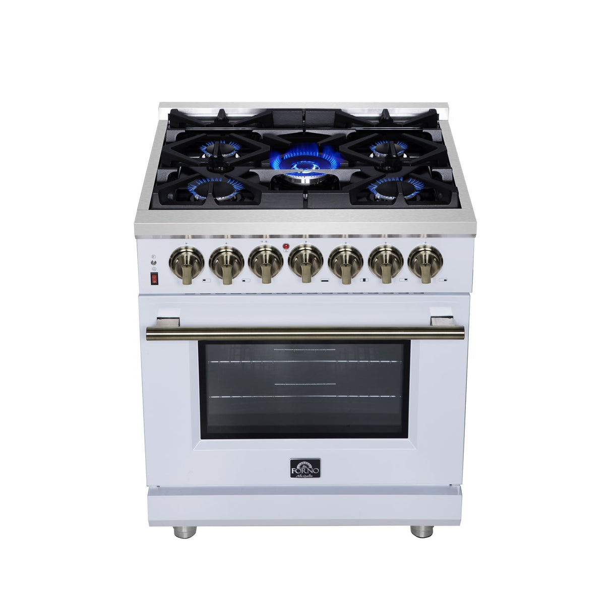 Forno Massimo Freestanding Dual Fuel Range with Antique Brass Accessories, Convection Oven