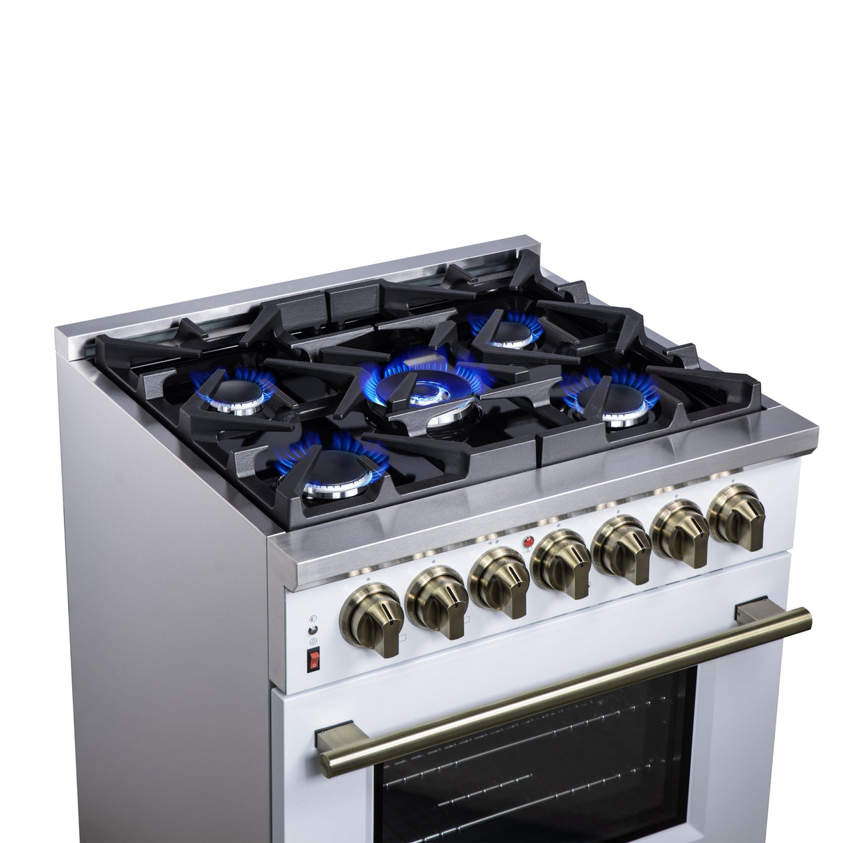 Forno Massimo Freestanding Dual Fuel Range with Antique Brass Accessories, Convection Oven