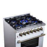 Forno Massimo Freestanding Dual Fuel Range with Antique Brass Accessories, Convection Oven