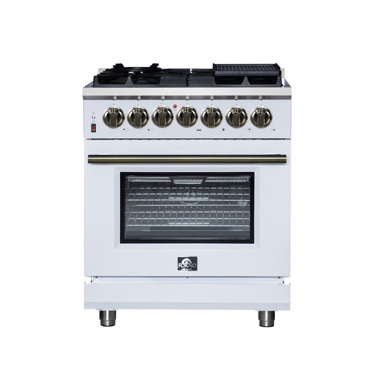 Forno Massimo Freestanding Dual Fuel Range with Antique Brass Accessories, Convection Oven