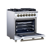 Forno Massimo Freestanding Dual Fuel Range with Antique Brass Accessories, Convection Oven