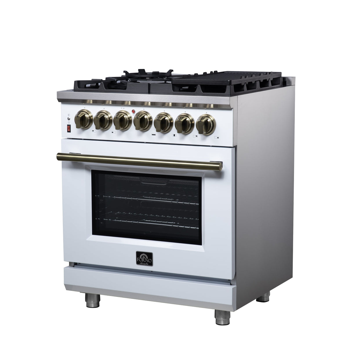 Forno Massimo Freestanding Dual Fuel Range with Antique Brass Accessories, Convection Oven