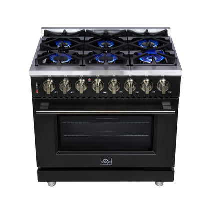 Forno Massimo Freestanding Dual Fuel Range with Antique Brass Accessories, Convection Oven