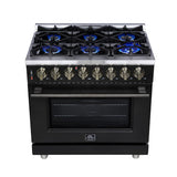 Forno Massimo Freestanding Dual Fuel Range with Antique Brass Accessories, Convection Oven