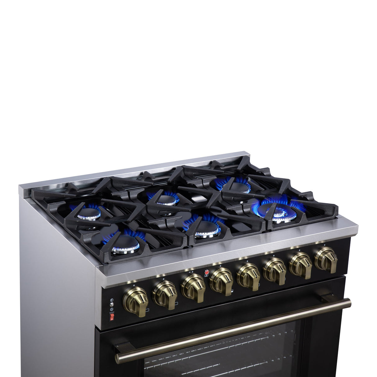 Forno Massimo Freestanding Dual Fuel Range with Antique Brass Accessories, Convection Oven