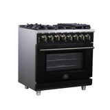 Forno Massimo Freestanding Dual Fuel Range with Antique Brass Accessories, Convection Oven