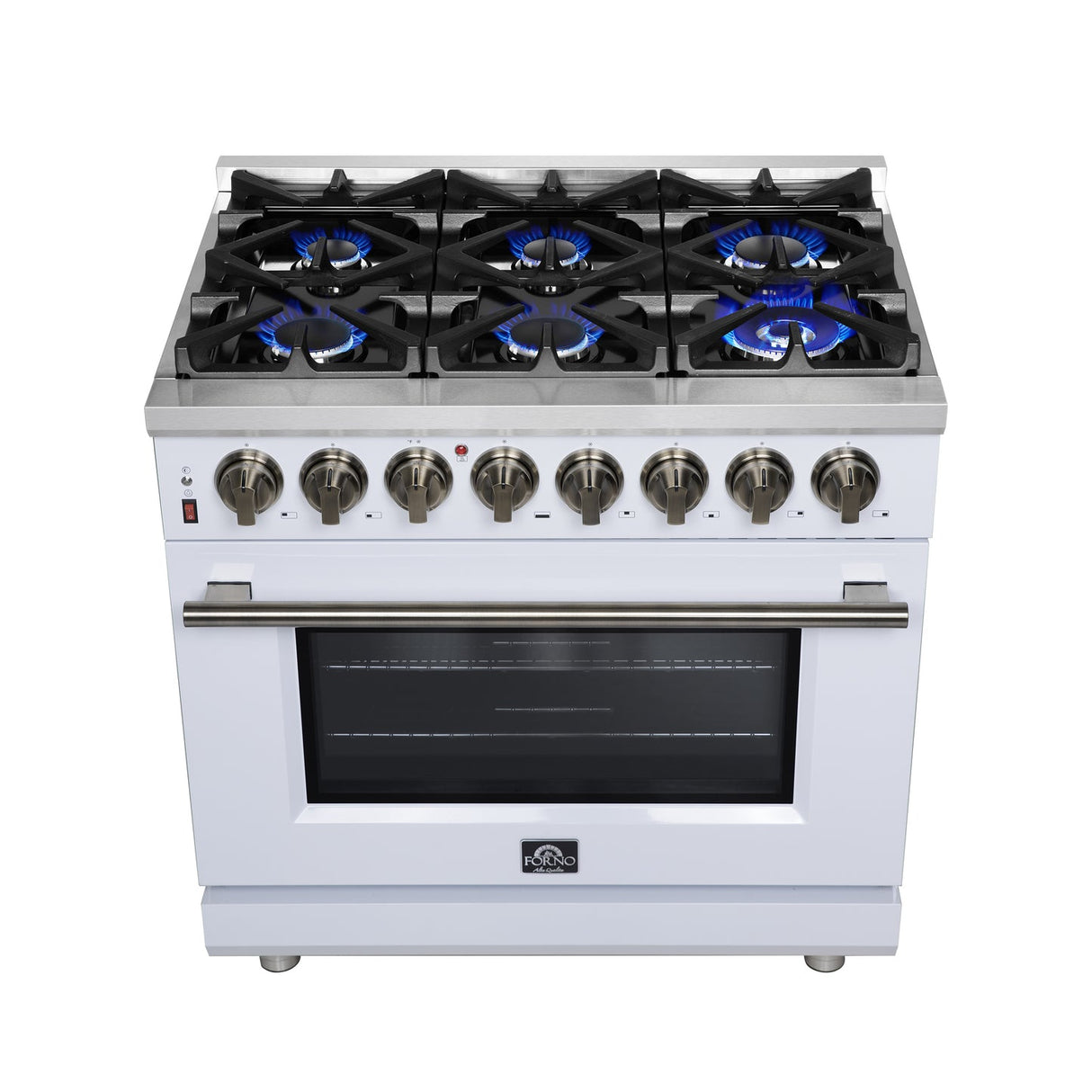 Forno Massimo Freestanding Dual Fuel Range with Antique Brass Accessories, Convection Oven