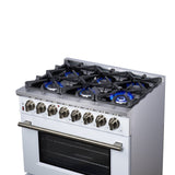 Forno Massimo Freestanding Dual Fuel Range with Antique Brass Accessories, Convection Oven