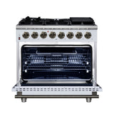 Forno Massimo Freestanding Dual Fuel Range with Antique Brass Accessories, Convection Oven