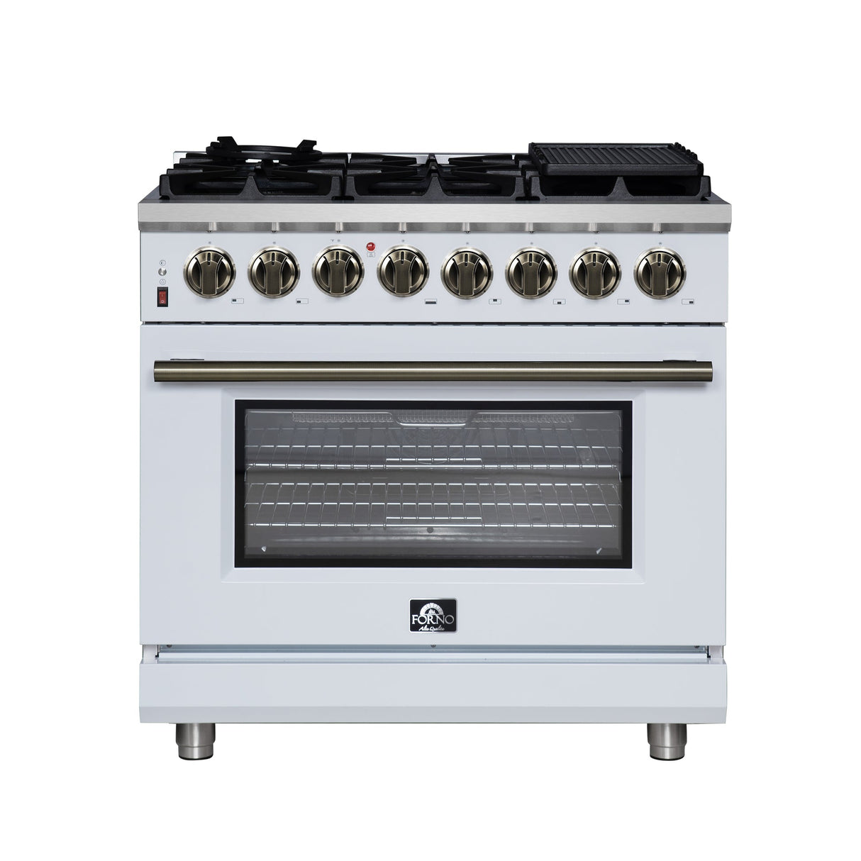 Forno Massimo Freestanding Dual Fuel Range with Antique Brass Accessories, Convection Oven