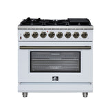 Forno Massimo Freestanding Dual Fuel Range with Antique Brass Accessories, Convection Oven