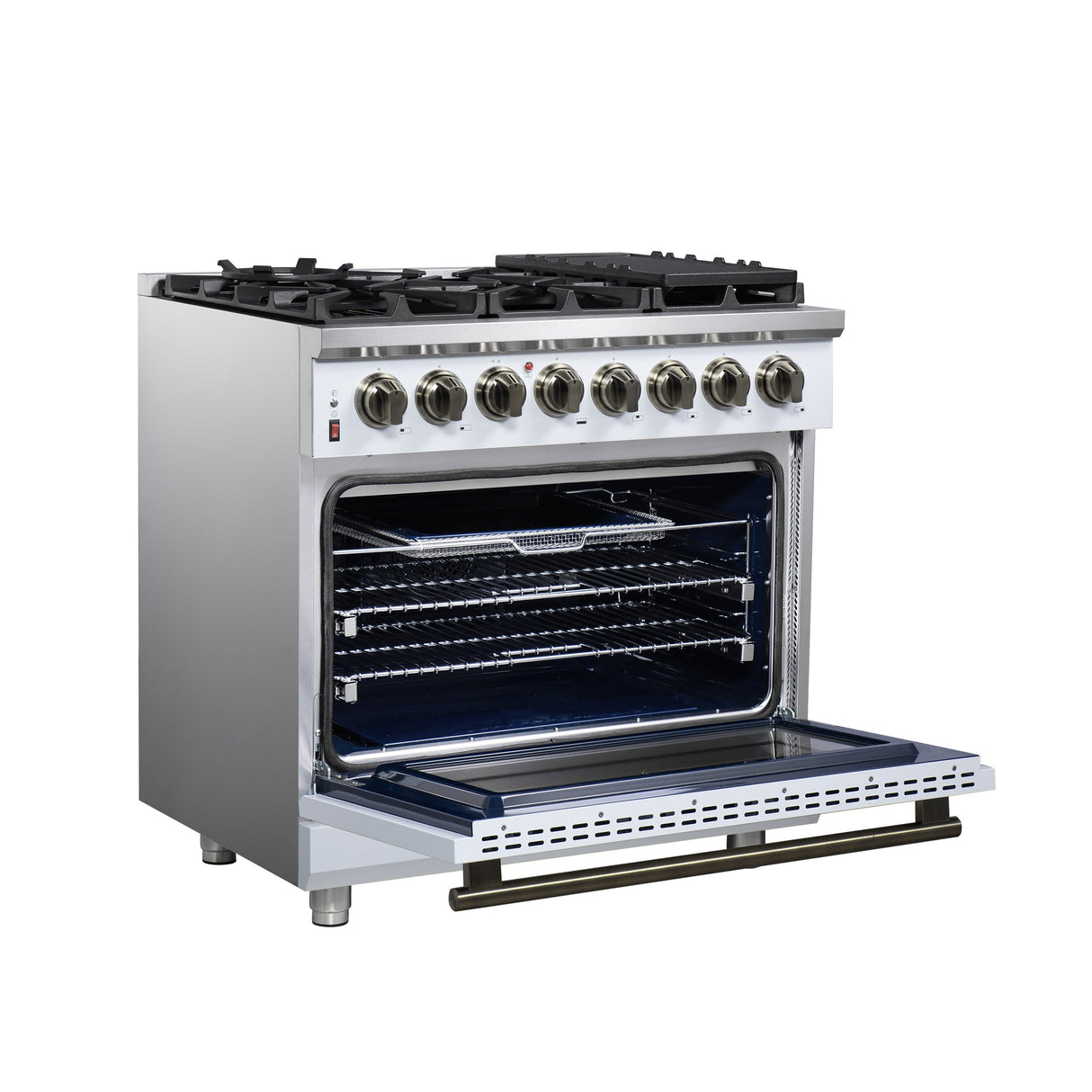 Forno Massimo Freestanding Dual Fuel Range with Antique Brass Accessories, Convection Oven