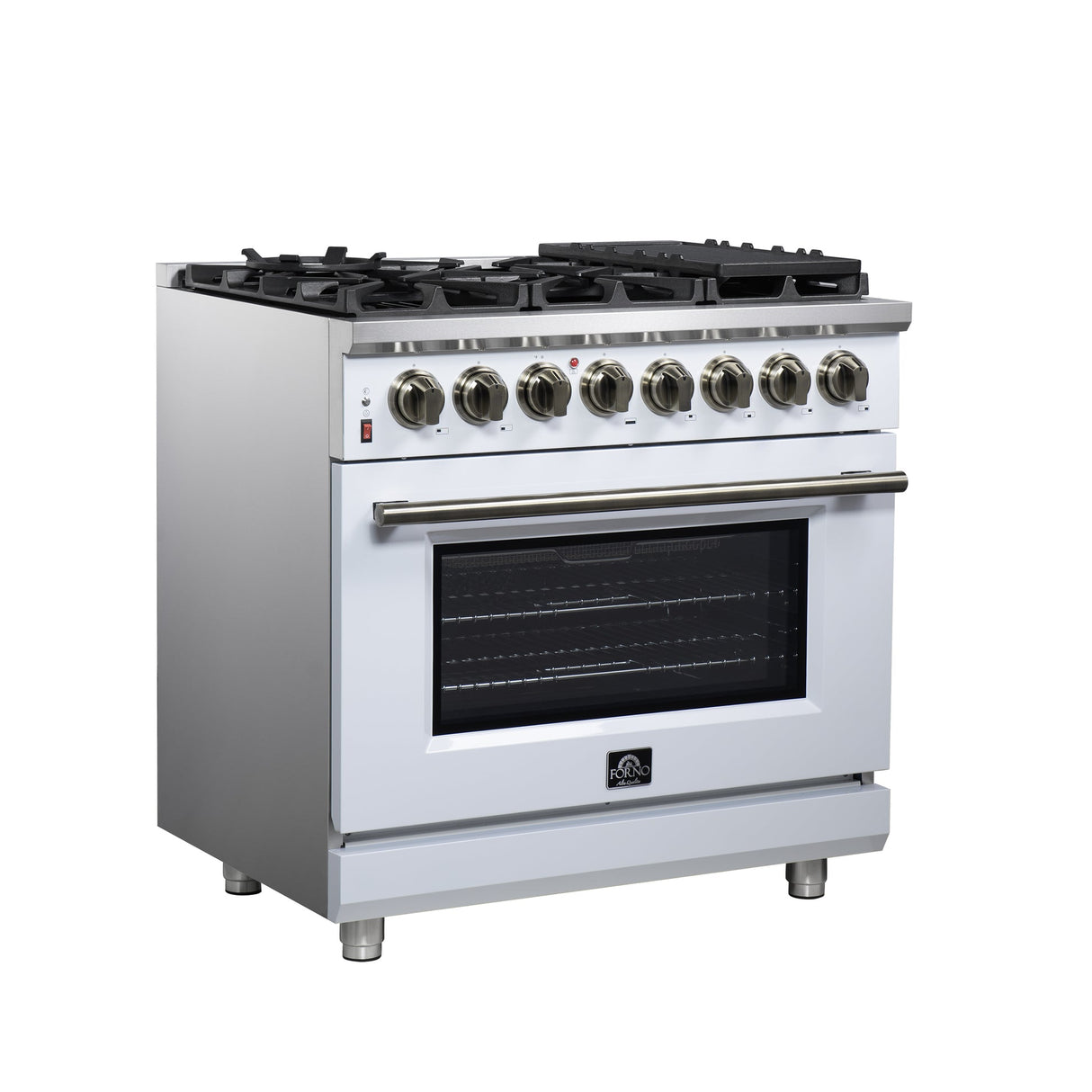 Forno Massimo Freestanding Dual Fuel Range with Antique Brass Accessories, Convection Oven