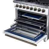 Forno Massimo Freestanding Dual Fuel Range with Antique Brass Accessories, Convection Oven