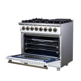 Forno Massimo Freestanding Dual Fuel Range with Antique Brass Accessories, Convection Oven