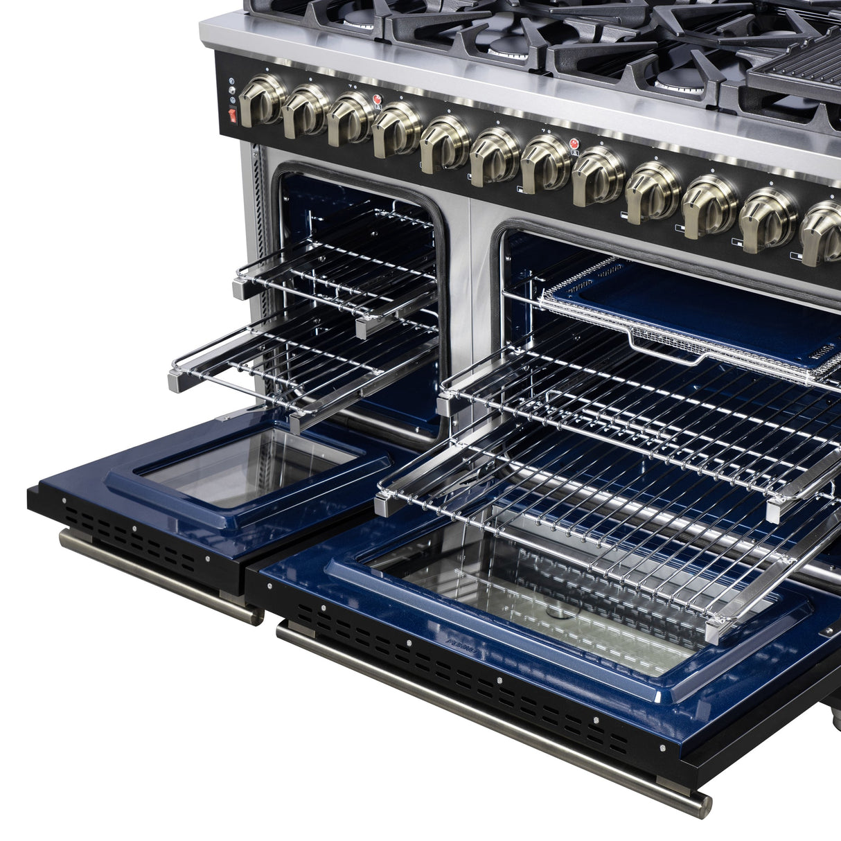 Forno Massimo Freestanding Dual Fuel Range with Antique Brass Accessories, Convection Oven
