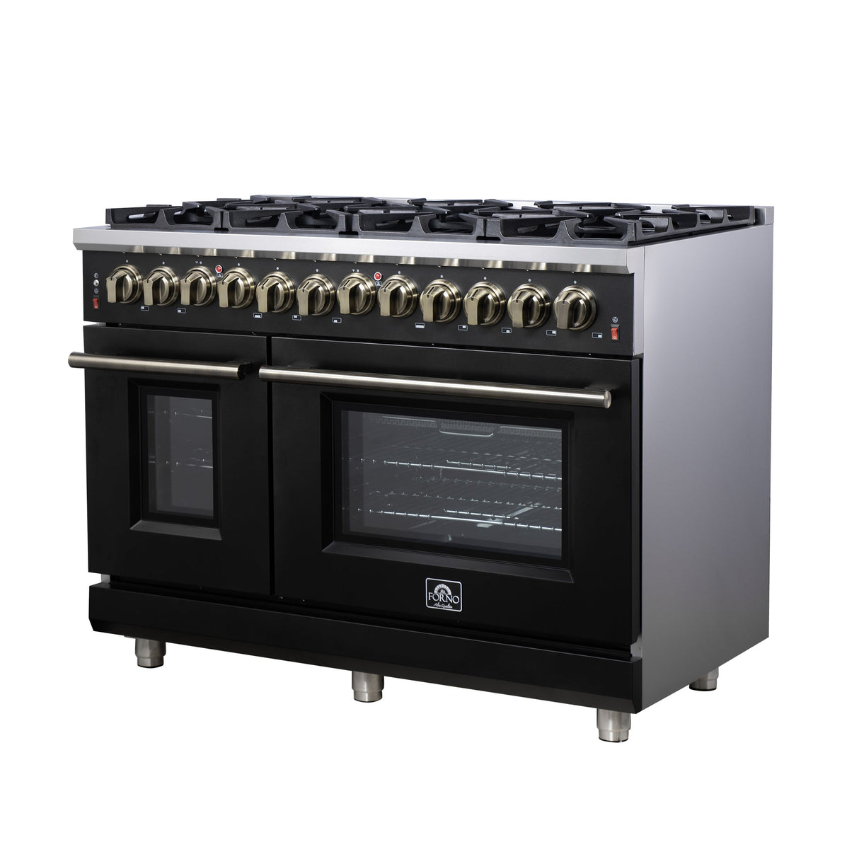 Forno Massimo Freestanding Dual Fuel Range with Antique Brass Accessories, Convection Oven