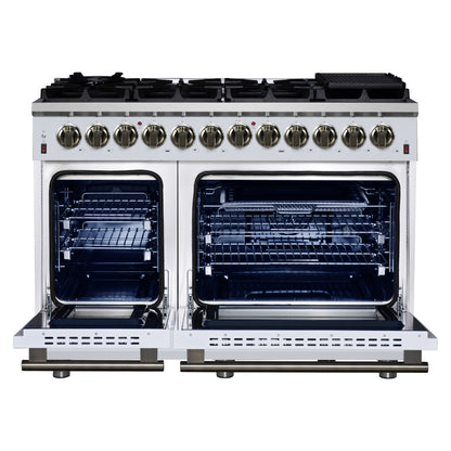 Forno Massimo Freestanding Dual Fuel Range with Antique Brass Accessories, Convection Oven