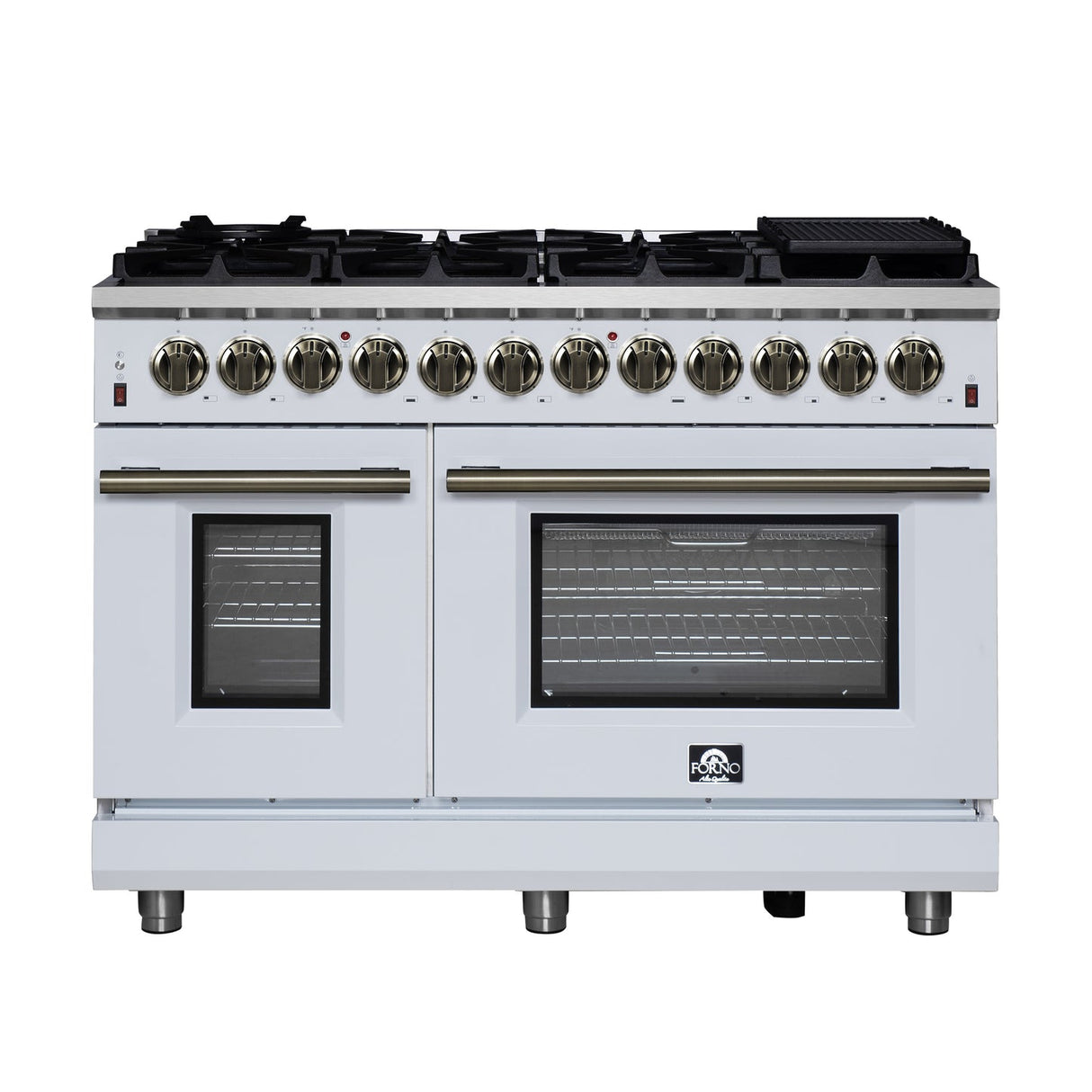 Forno Massimo Freestanding Dual Fuel Range with Antique Brass Accessories, Convection Oven