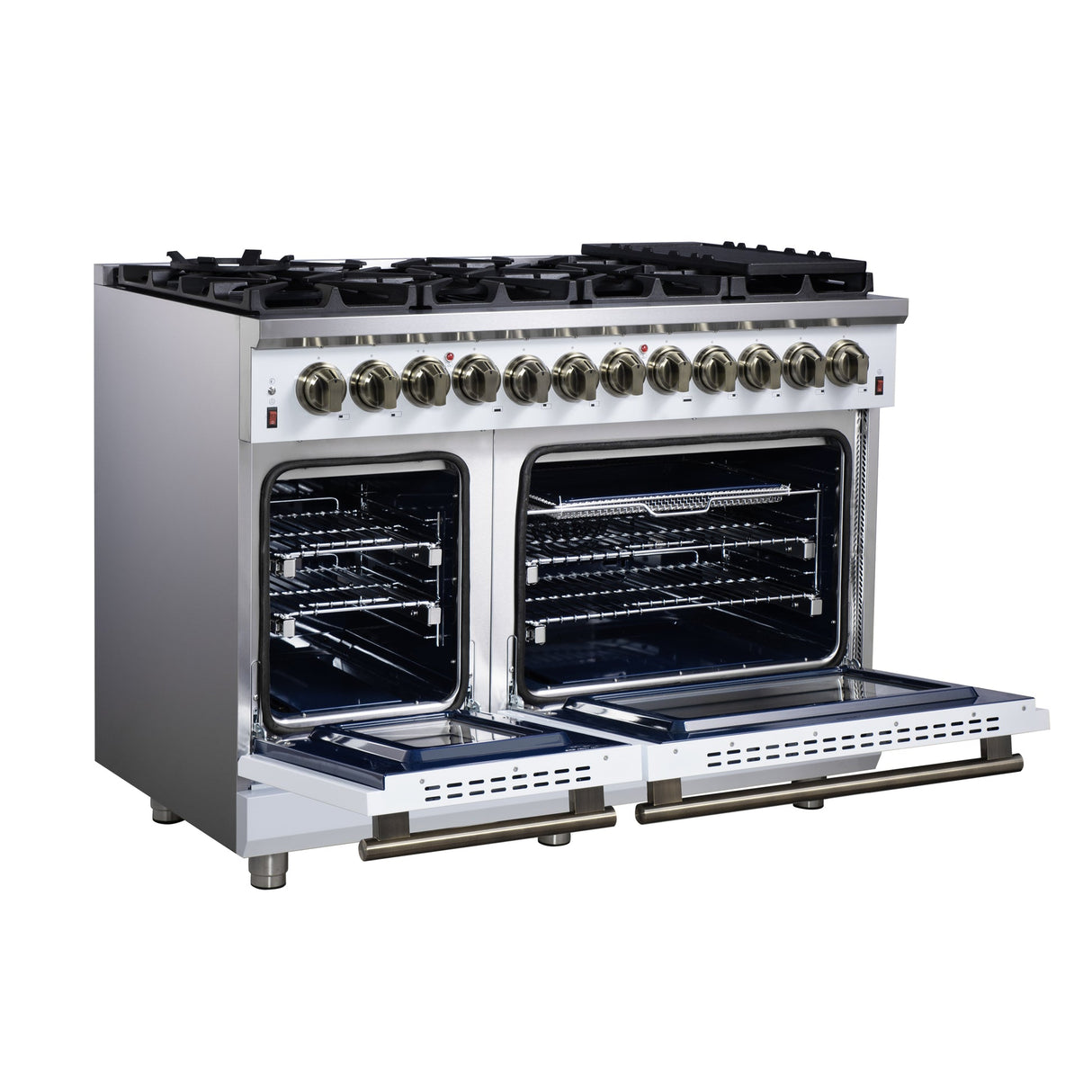 Forno Massimo Freestanding Dual Fuel Range with Antique Brass Accessories, Convection Oven