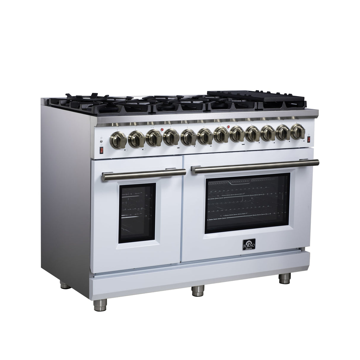 Forno Massimo Freestanding Dual Fuel Range with Antique Brass Accessories, Convection Oven