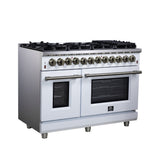 Forno Massimo Freestanding Dual Fuel Range with Antique Brass Accessories, Convection Oven