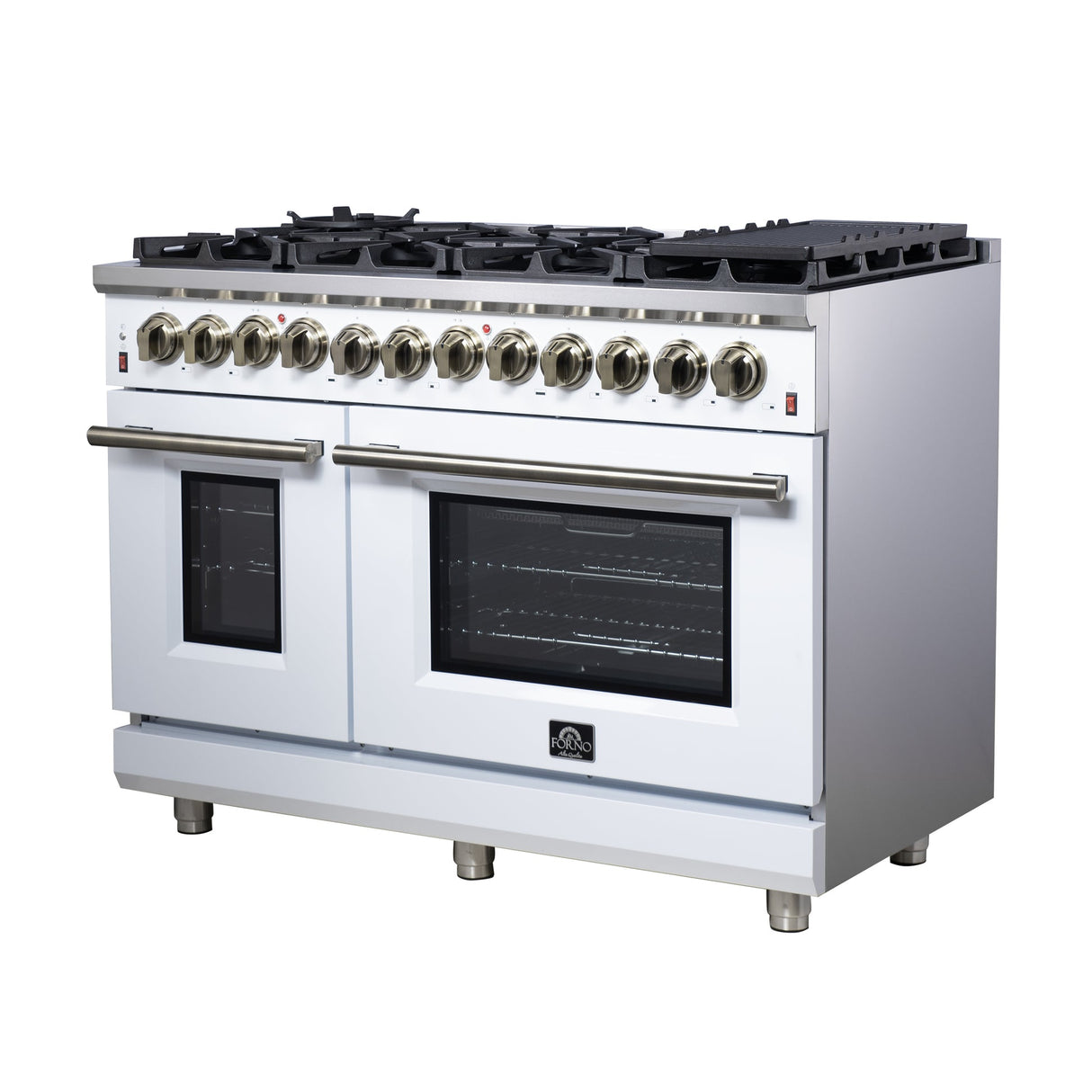 Forno Massimo Freestanding Dual Fuel Range with Antique Brass Accessories, Convection Oven