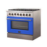 Forno Galiano 36-Inch Freestanding Dual Fuel Range with Double Convection Ovens, Blue Door