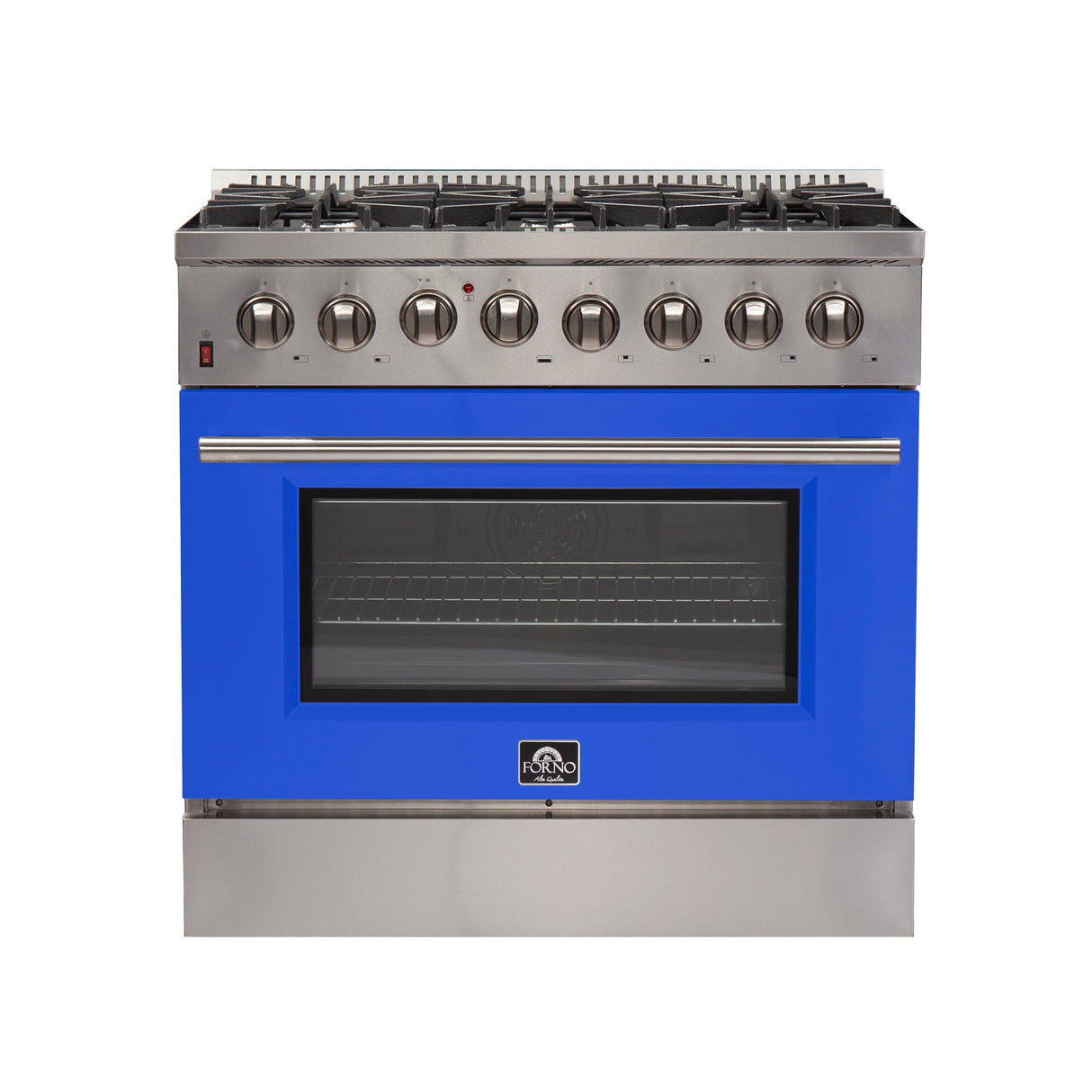 Forno Galiano 36-Inch Freestanding Dual Fuel Range with Double Convection Ovens, Blue Door
