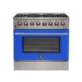 Forno Galiano 36-Inch Freestanding Dual Fuel Range with Double Convection Ovens, Blue Door