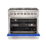 Forno Galiano 36-Inch Freestanding Dual Fuel Range with Double Convection Ovens, Blue Door
