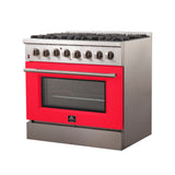 Forno Galiano 36-Inch Freestanding Dual Fuel Range with Double Convection Ovens, Red Door
