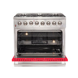 Forno Galiano 36-Inch Freestanding Dual Fuel Range with Double Convection Ovens, Red Door