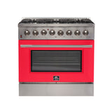Forno Galiano 36-Inch Freestanding Dual Fuel Range with Double Convection Ovens, Red Door