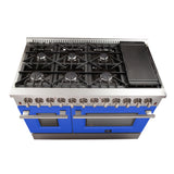 Forno Galiano 48-Inch Freestanding Dual Fuel Range, Double Convection Ovens, Blue Doors