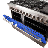 Forno Galiano 48-Inch Freestanding Dual Fuel Range, Double Convection Ovens, Blue Doors